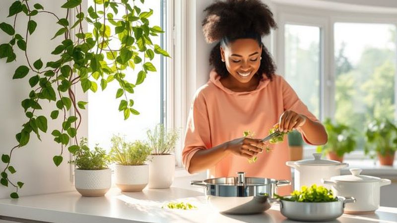Una cocina minimalista irradia belleza natural