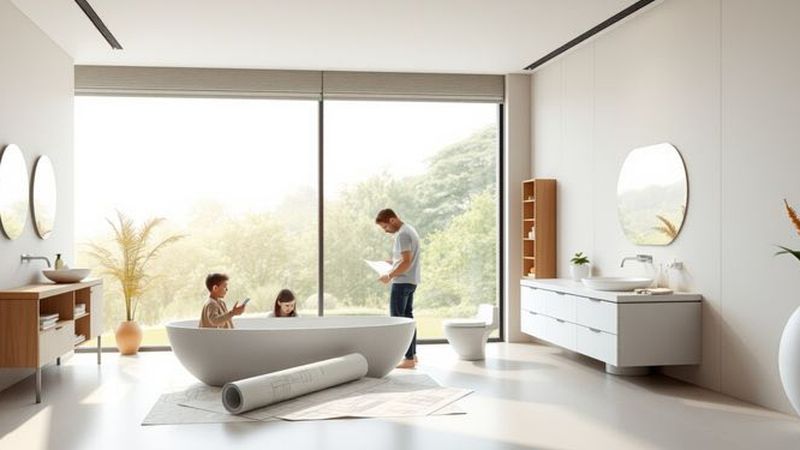 Familia planifica un baño minimalista tranquilo