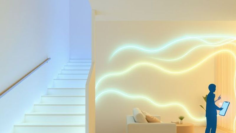 Una escalera moderna ilumina un hogar tranquilo