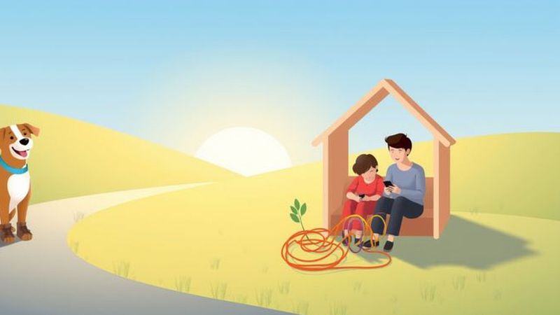 Familia disfruta paz en un campo sereno