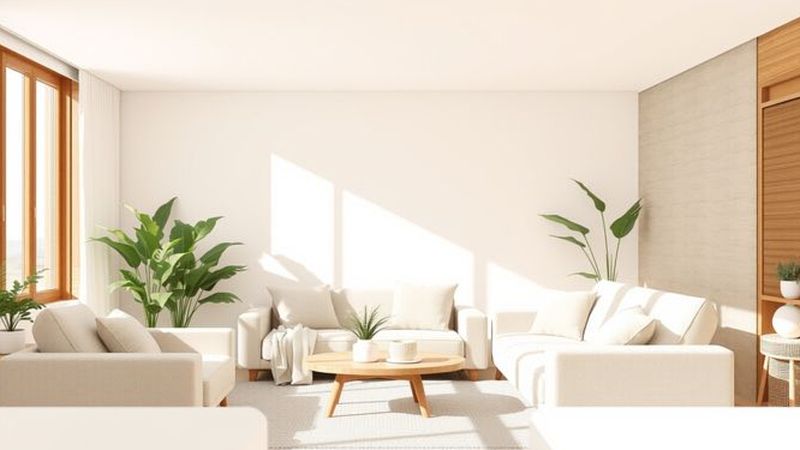 Un salón costero pacífico y minimalista